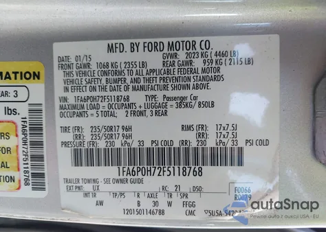 2015 Ford Fusion Se from USA, damaged, VIN 1FA6P0H72F5118768